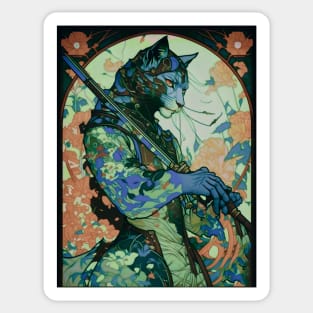 Art Nouveau Psychedelic Samurai Panther Ninja Sticker